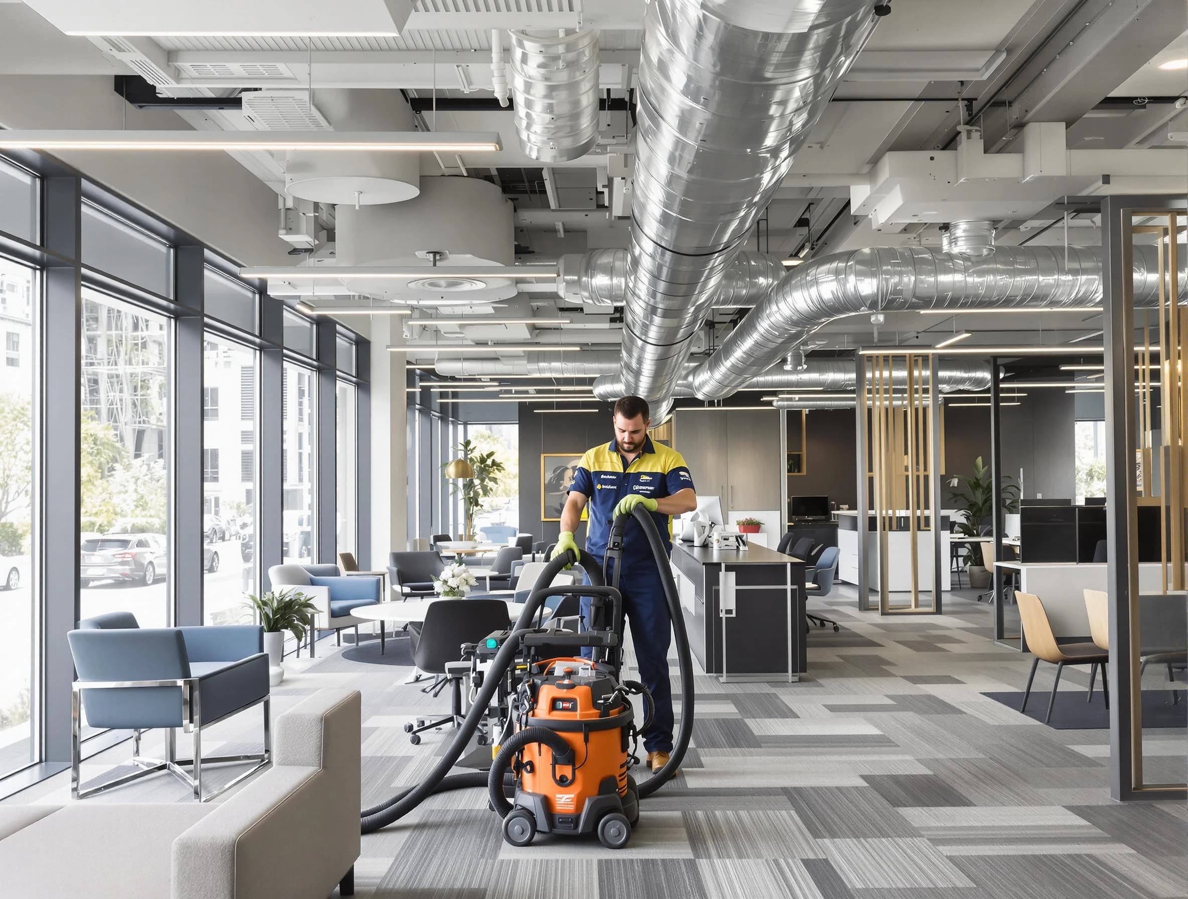 Kirtland AFB Air Duct Cleaning team performing thorough commercial duct cleaning at a Kirtland AFB business center