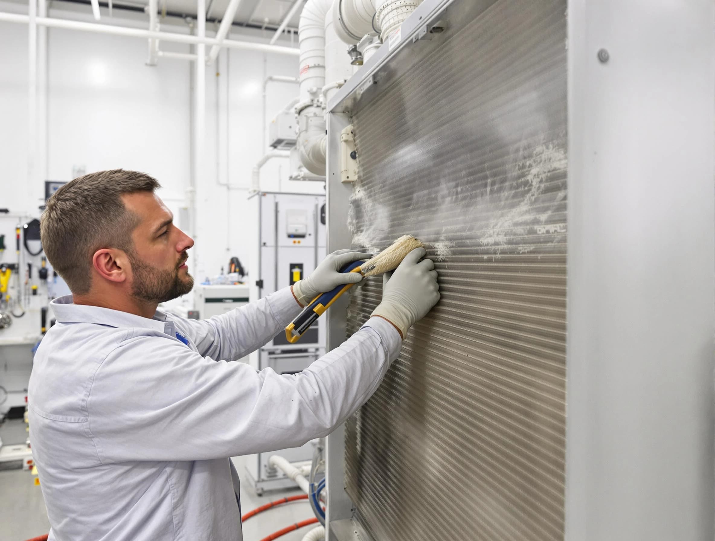 Kirtland AFB Air Duct Cleaning technician performing precision commercial coil cleaning at a Kirtland AFB business