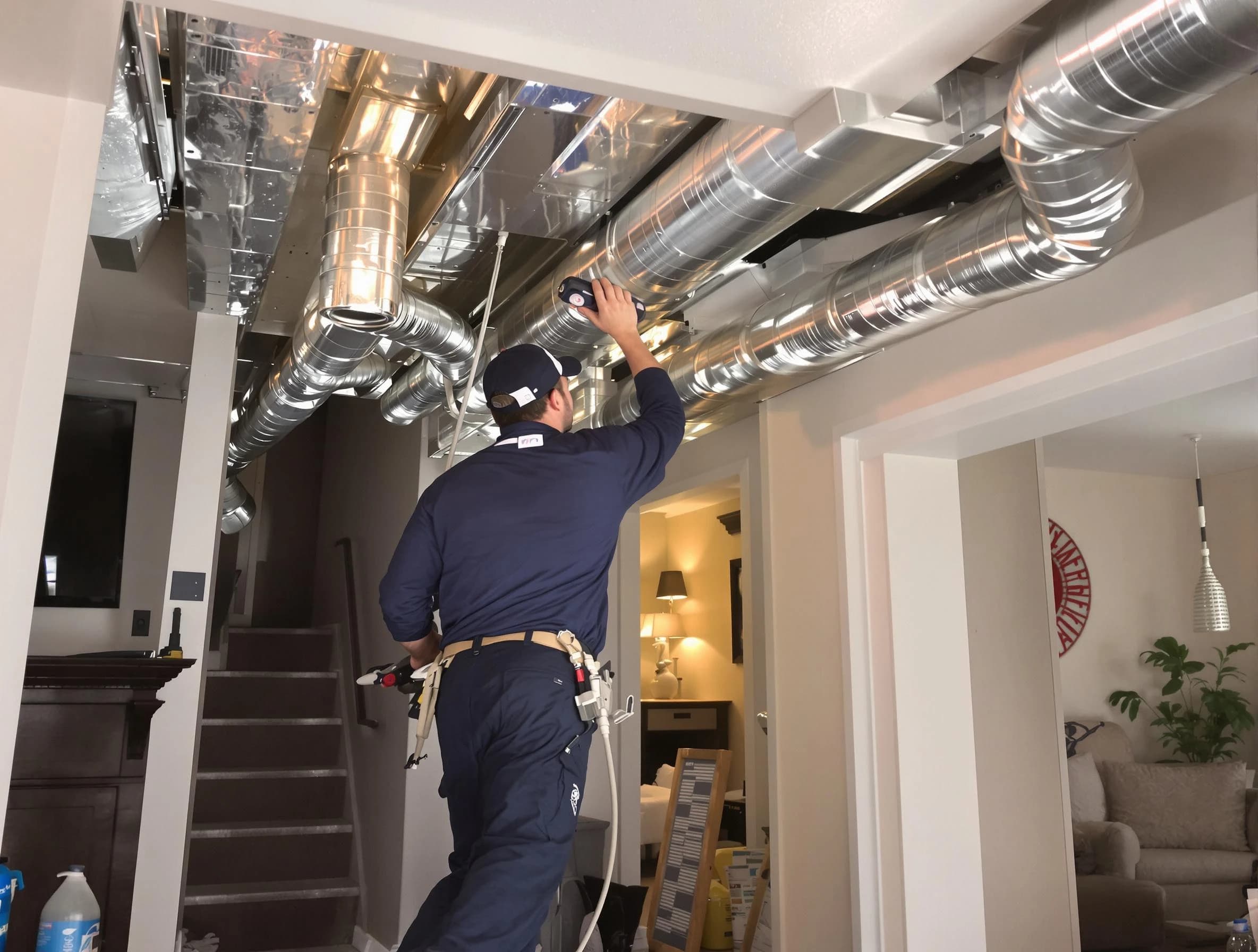Kirtland AFB Air Duct Cleaning expert performing specialized duct cleaning in a mobile home in Kirtland AFB