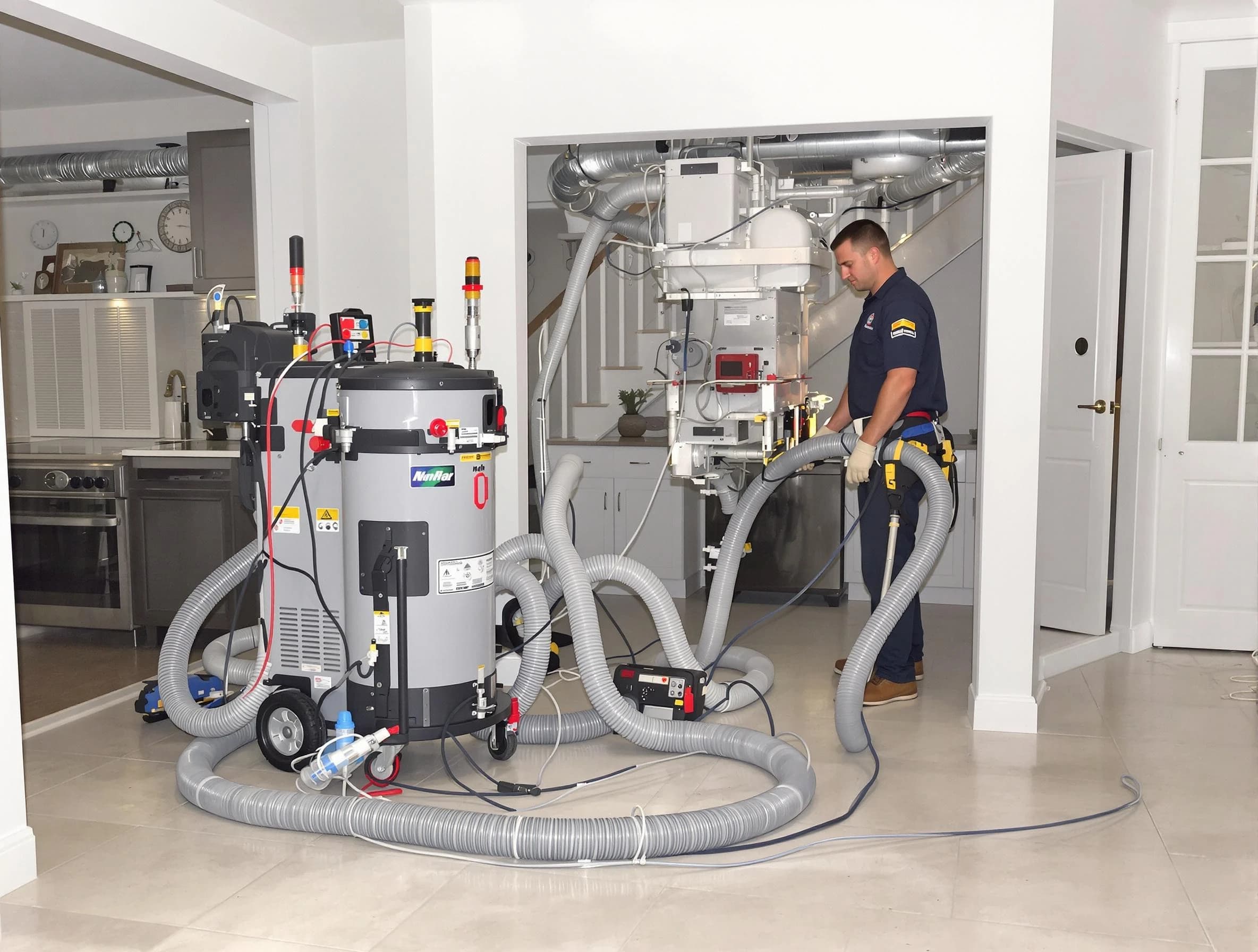 Kirtland AFB Air Duct Cleaning technician operating negative pressure cleaning equipment for thorough duct maintenance in Kirtland AFB