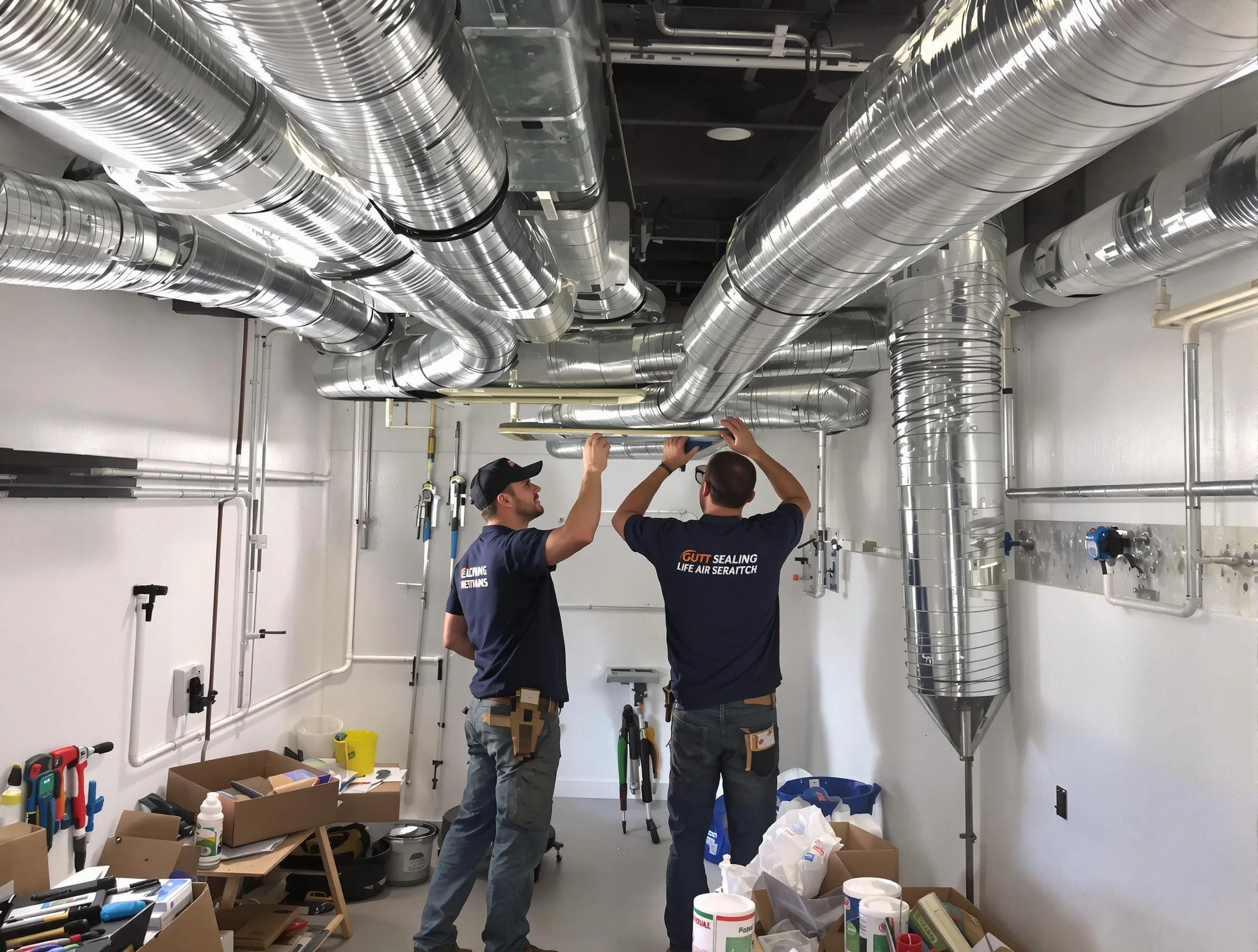 Kirtland AFB Air Duct Cleaning technician applying professional duct sealing solutions in Kirtland AFB