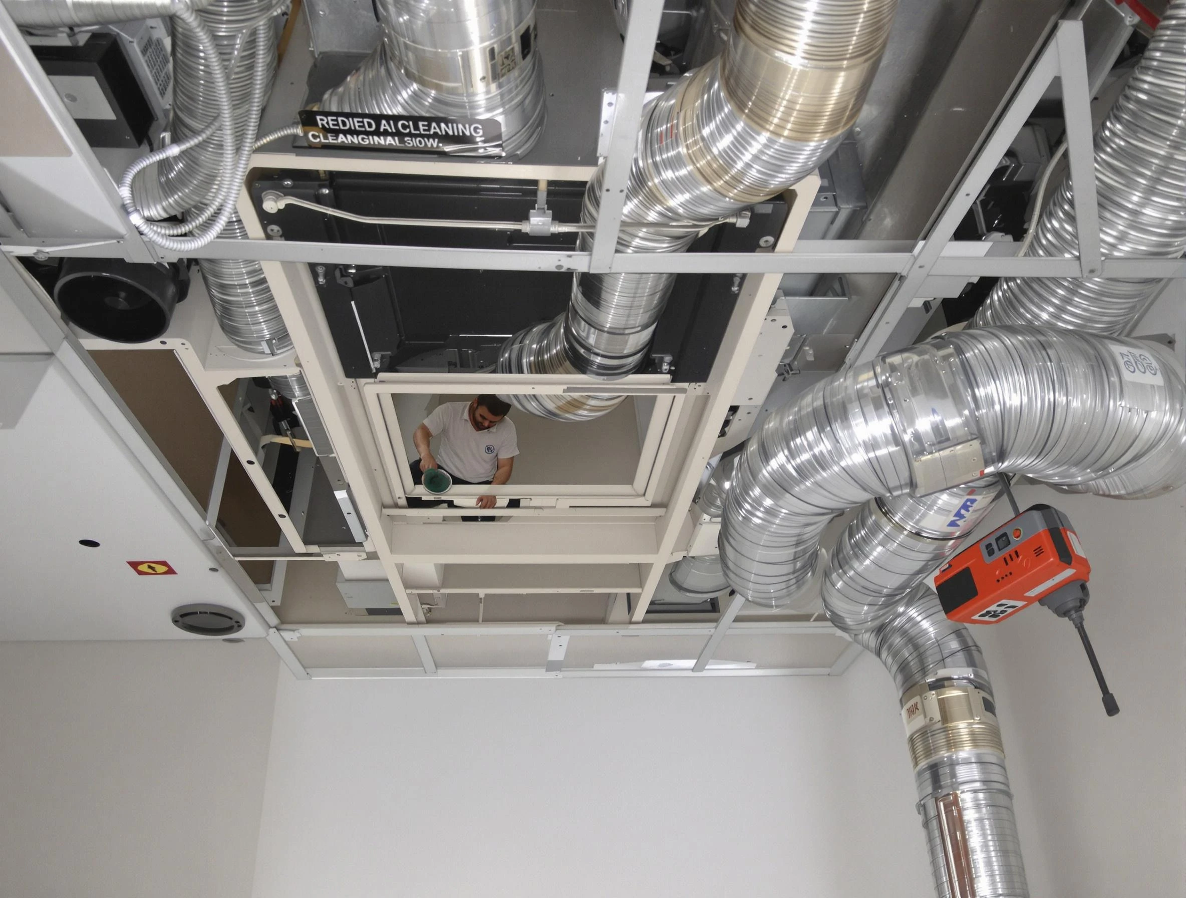 Kirtland AFB Air Duct Cleaning technician performing detailed central duct system cleaning in Kirtland AFB
