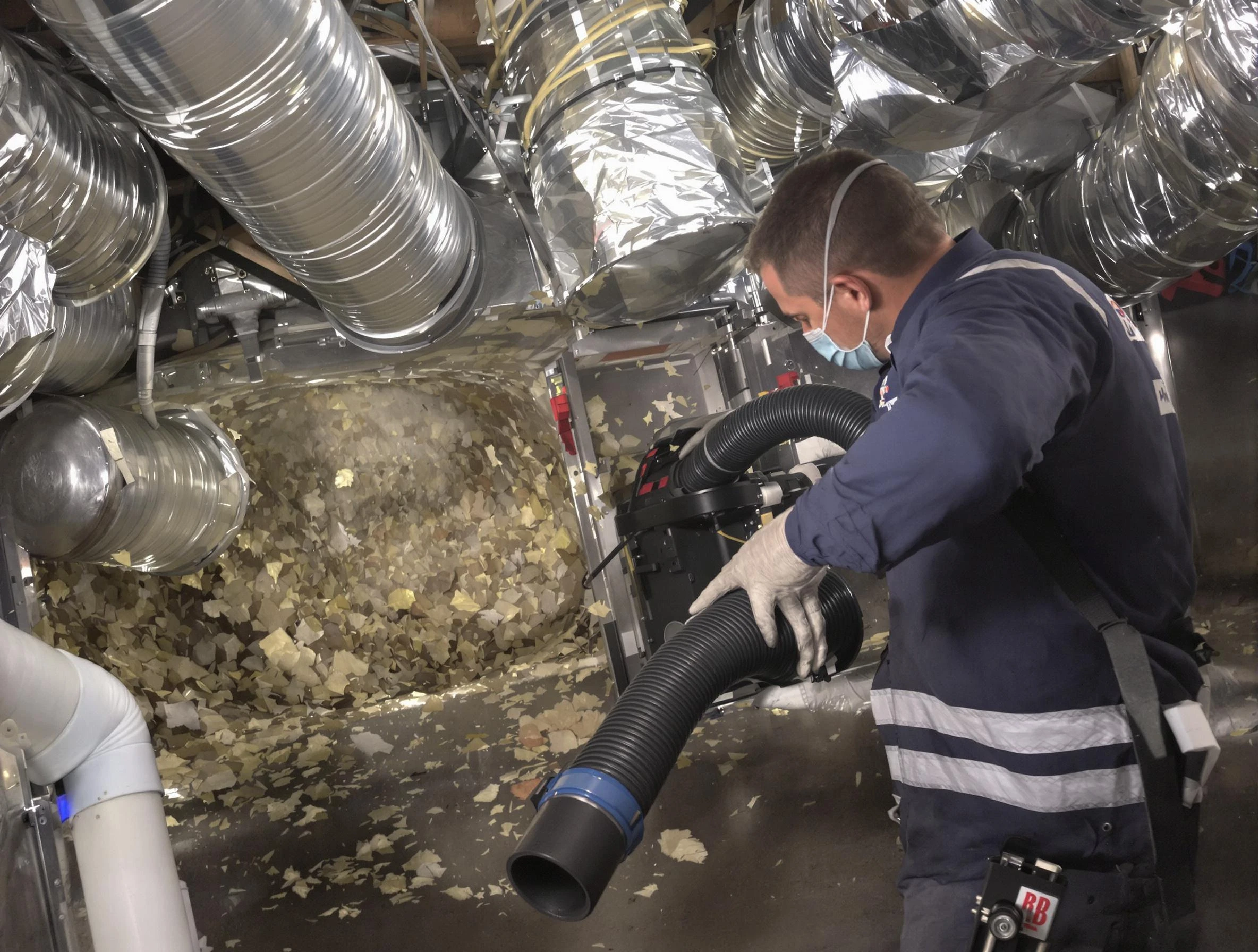 Kirtland AFB Air Duct Cleaning specialist operating negative pressure cleaning equipment for thorough duct maintenance in Kirtland AFB
