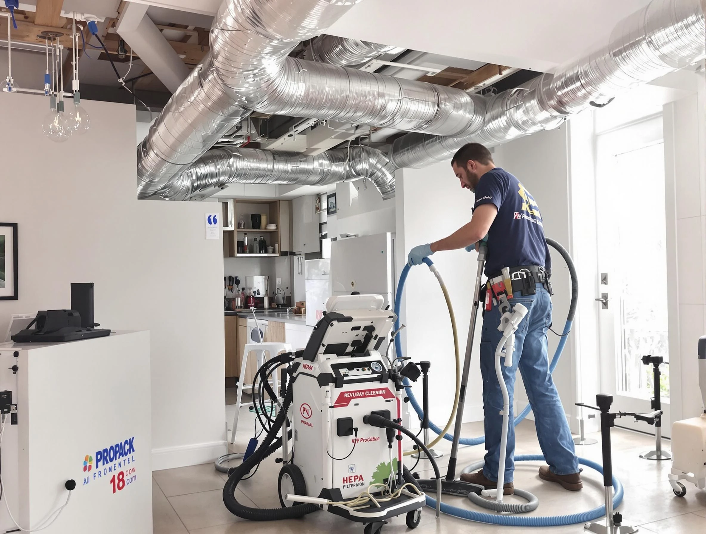 Kirtland AFB Air Duct Cleaning technician performing advanced pure duct cleaning with specialized equipment in Kirtland AFB