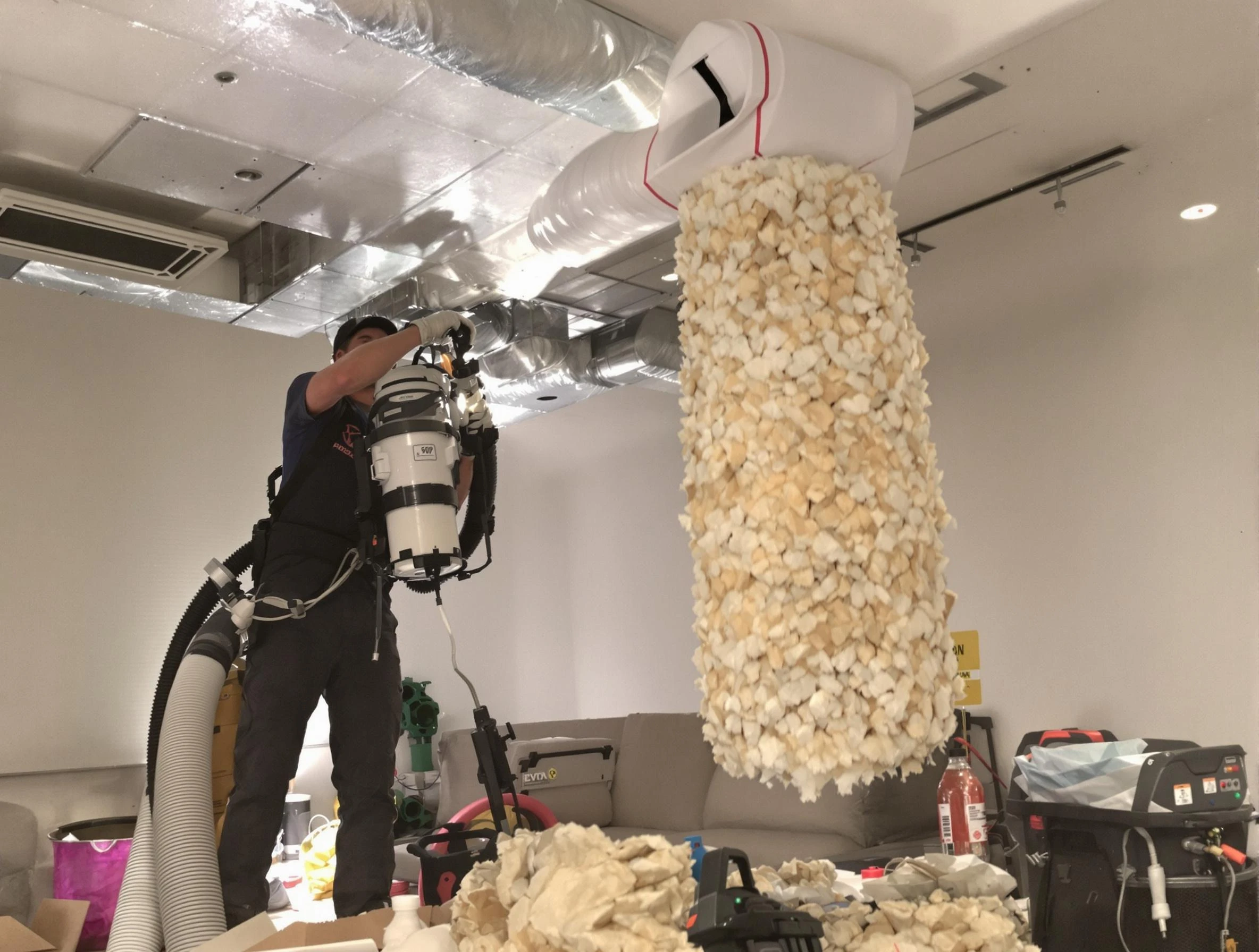 Kirtland AFB Air Duct Cleaning technician performing precision vacuum insulation removal in a residential property in Kirtland AFB
